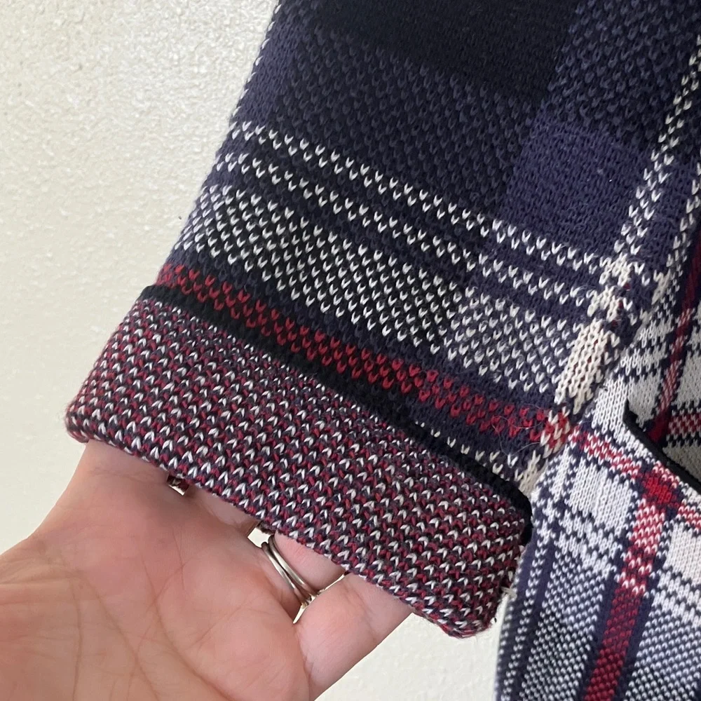 Chaps Knit Plaid Cardigan Sweater Jacket, L
